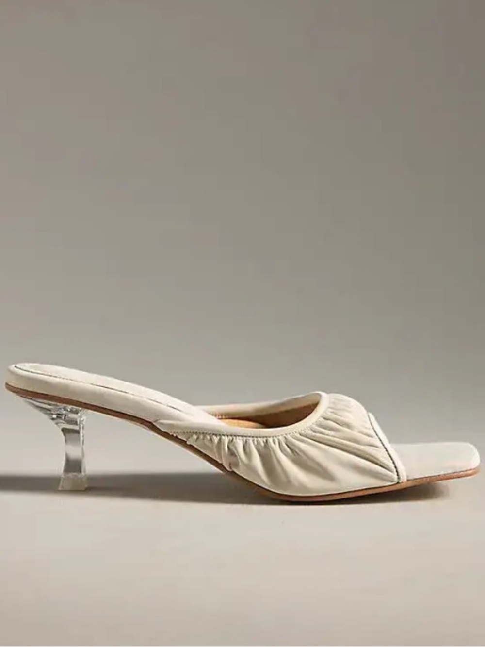 Reike Nen Cream Shirred Mule Heels with Clear Sculpted Heel